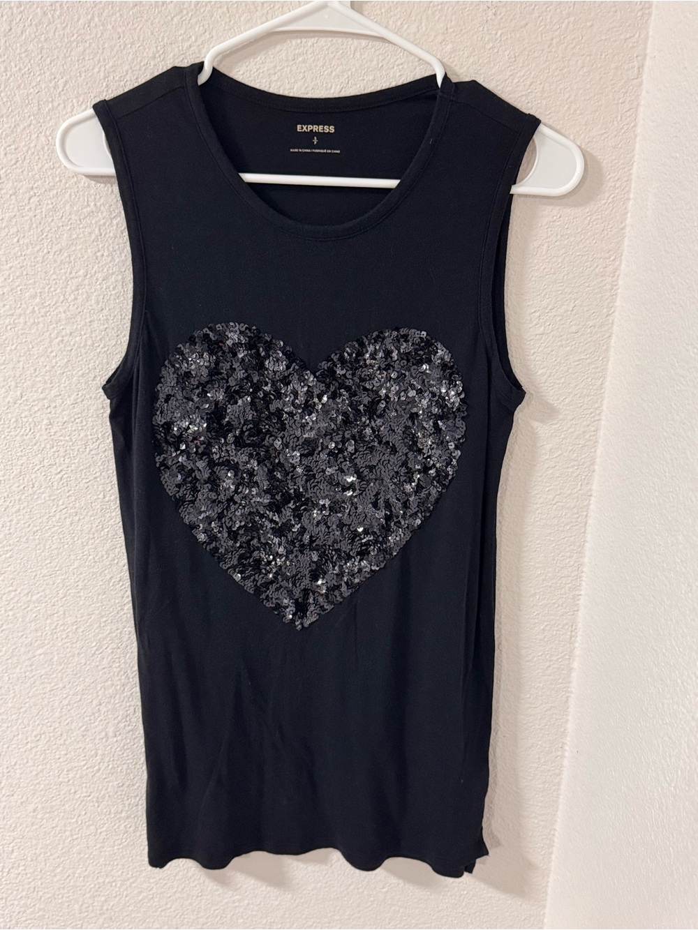 Express Black Sequin Heart Tank Top